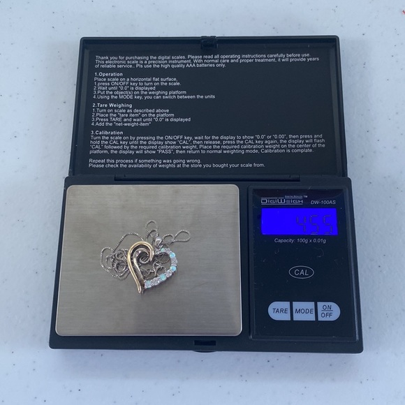 10k Yellow Gold & 925 Sterling Silver Heart and Crystal Opal Necklace - Picture 12 of 13